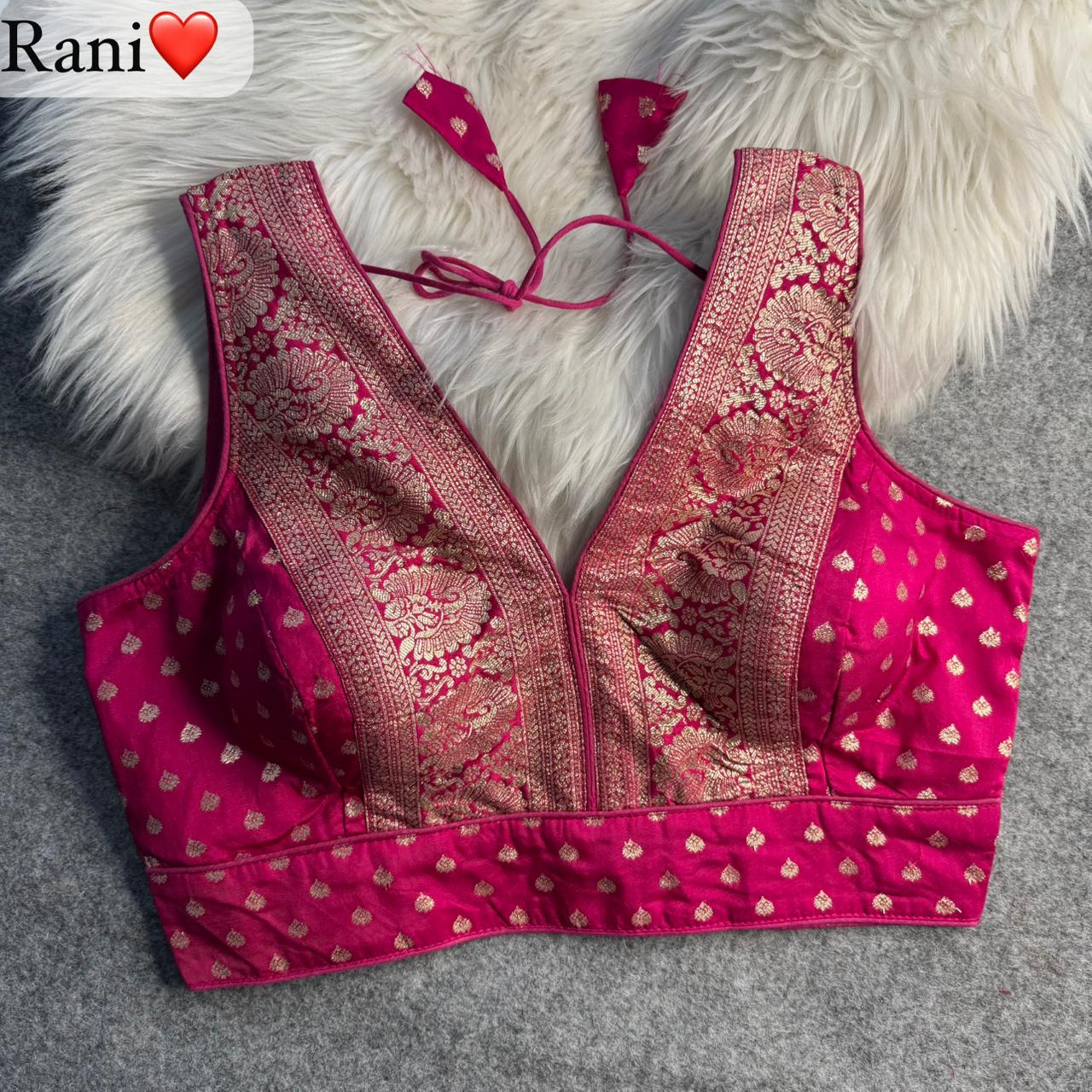 Mehera Banarasi V-Neck Blouse-Rani Pink